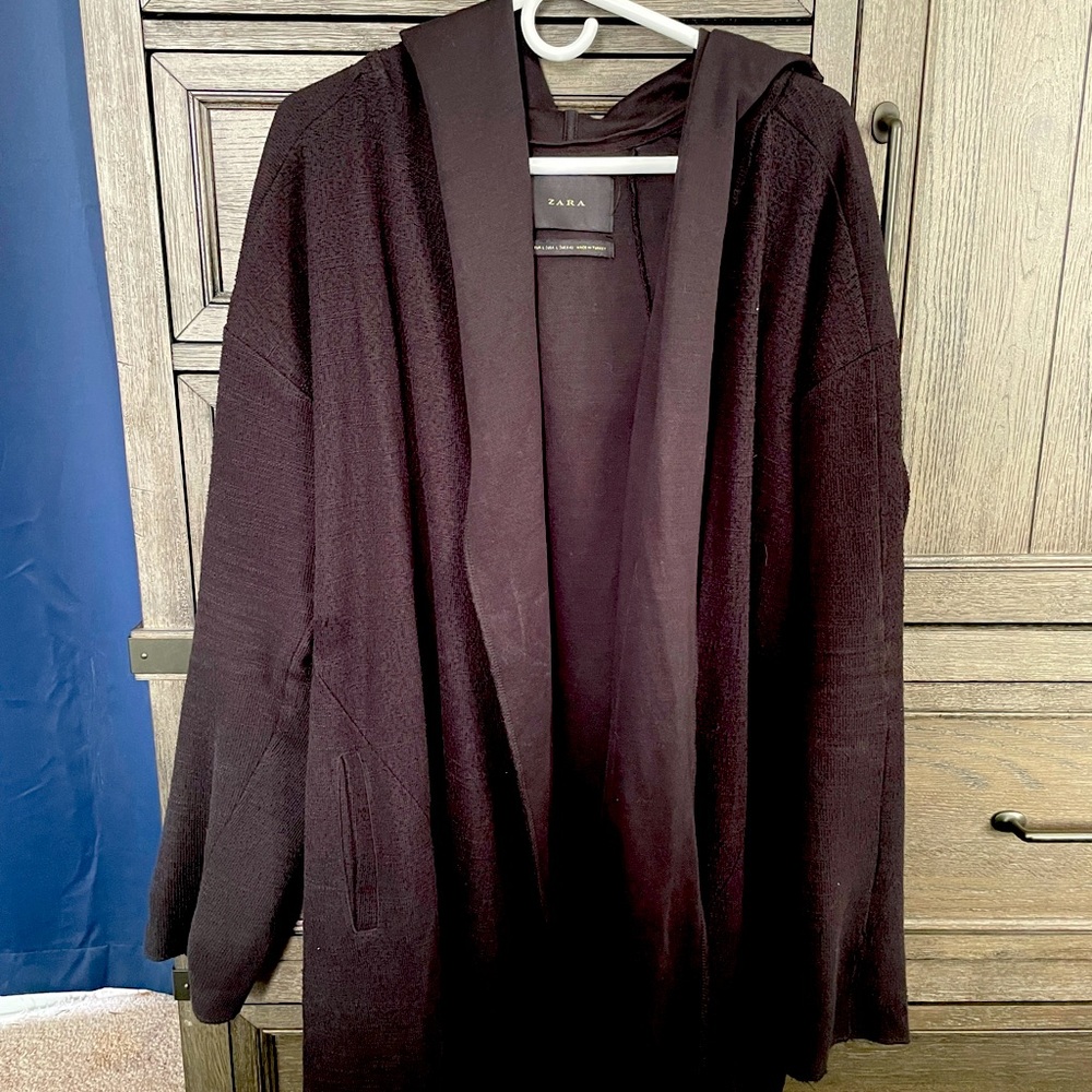 Black ruffle cardigan with hoodie